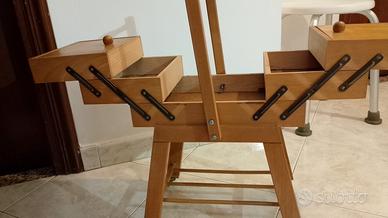 Porta cucito in legno Vintage. Carrello 