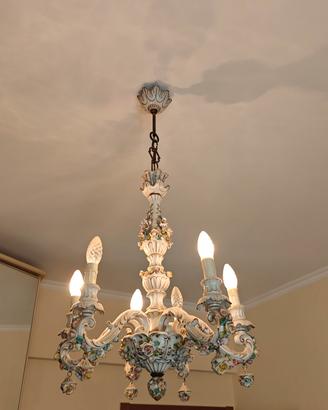 Trittico Lampadario + 2 applique stile capodimonte