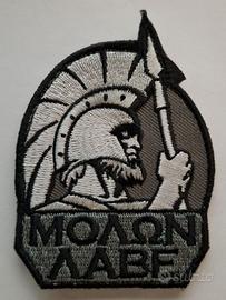 Patch Molon Labe - Sparta Leonida - biano nero gri