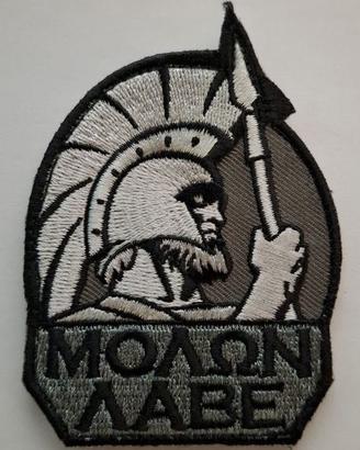 Patch Molon Labe - Sparta Leonida - biano nero gri