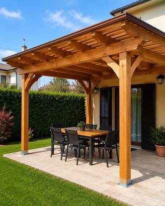 Gazebo in legno lamellare ad una falda, mq. 30,38