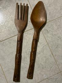 Posate giganti da arredo vintage in legno