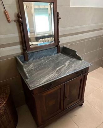 Mobile Toilette Antico con Specchio e Top in Marmo