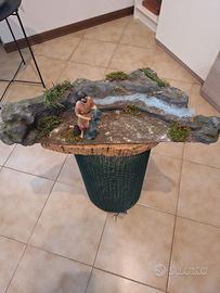 fiume con pescatore per presepe e diorami