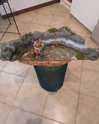 fiume con pescatore per presepe e diorami