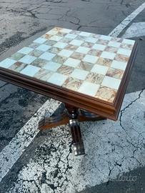 Tavolino vintage scacchiera in legno e marmo