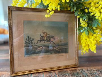 Gravura antica di caccia alla volpe. 1870/1880