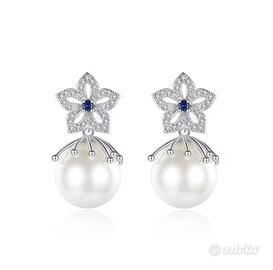 Orecchini con Perla Bianca e Fiore