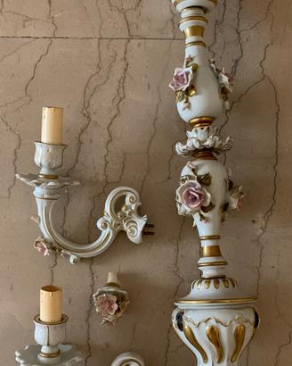 Lampadario sospensione in porcellana Capodimonte