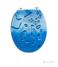Copriwater universale blu con decoro gocce d’acqua