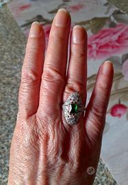 Anello stile Art Déco zirconi smeraldo e bianchi