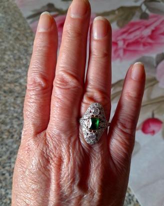 Anello stile Art Déco zirconi smeraldo e bianchi