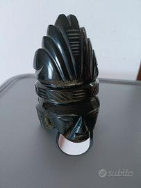 Statuetta azteca Maya in ossidiana nera d'epoca,