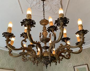 Vintage lampadario in bronzo con braccia anni '70