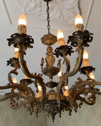 Vintage lampadario in bronzo con braccia anni '70