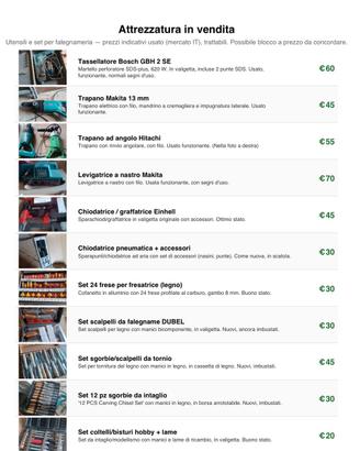 Attrezzatura da falegnameria e utensili