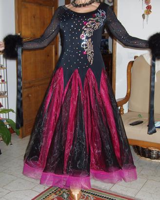 VESTITO DANZE STANDARD NERO FUXIA