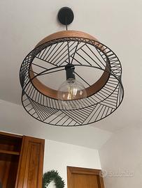 Lampadario Natura Kanel nero paralume nero E27 Ø45