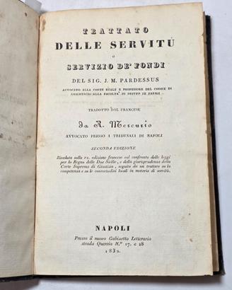 Libro Antico 1832  Trattato delle servitù Mercurio