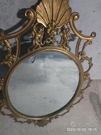Specchio vintage da parete in ottone 