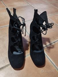 Scarpe donna nere con lacci e zip tacco 9 tg 39