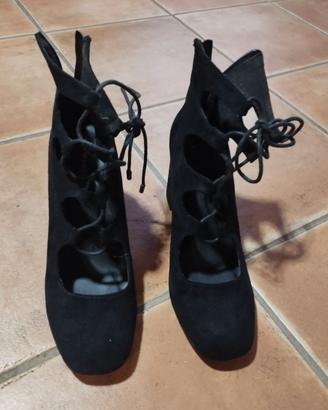 Scarpe donna nere con lacci e zip tacco 9 tg 39