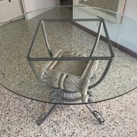 Tavolo rotondo in cristallo ferro battuto e marmo