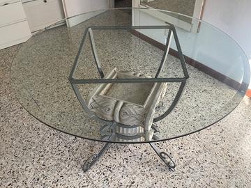 Tavolo rotondo in cristallo ferro battuto e marmo