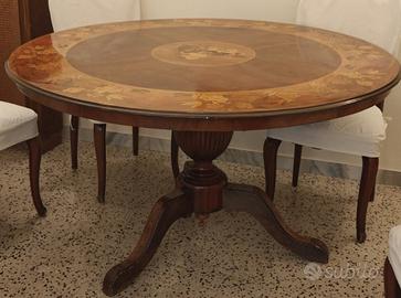 Tavolo  Legno  Intarsiato San Giorgio e  Drago
