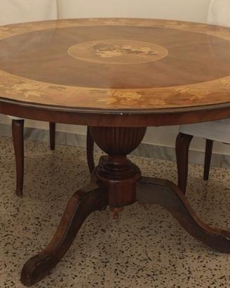 Tavolo  Legno  Intarsiato San Giorgio e  Drago