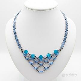 Collana Artigianale Statement Pietre Agata Blu