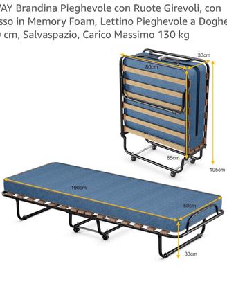 Brandina Pieghevole con Ruote Girevoli NUOVO