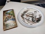 2 piatti decorati e piastrella dipinta di Assisi
