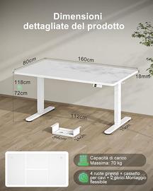 Devoko Scrivania Regolabile in Altezza 160x80 cm