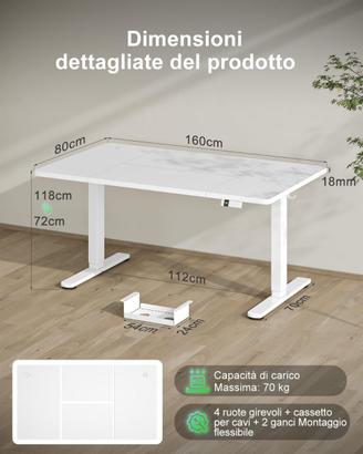 Devoko Scrivania Regolabile in Altezza 160x80 cm