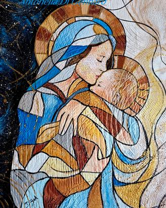 Madonna col bambino. Dipinto su tela pezzo unico