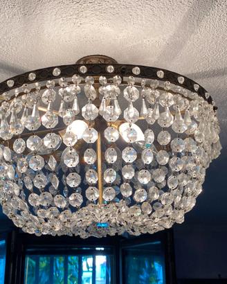 Lampadario a canestro di cristallo anni 60