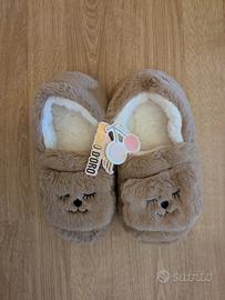 Pantofole peluche teddy marroni NUOVE
