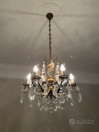 Lampadario antiquariato ottone e cristallo
