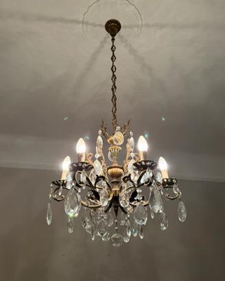 Lampadario antiquariato ottone e cristallo