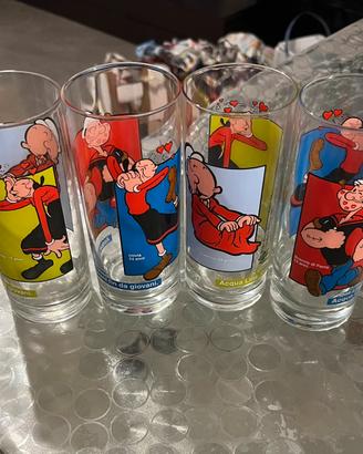 Set 4 bicchieri vetro Braccio di ferro