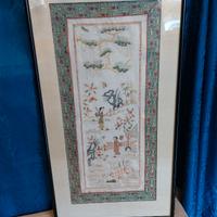antico arazzo pannello cinese seta ricamato 1850