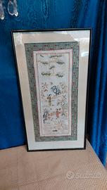 antico arazzo pannello cinese seta ricamato 1850