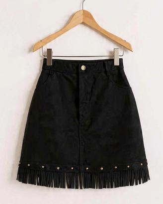 minigonna nera con frange