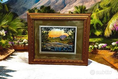 Dipinto Paesaggio Gold Leaf Foil Art Vintage