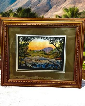 Dipinto Paesaggio Gold Leaf Foil Art Vintage