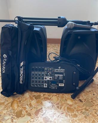 Casse + mixer + microfono + asta+ due leggii