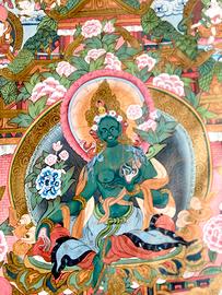 Thangka Tibet XIX Secolo Buddha Tara Seta H 75 cm
