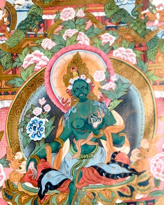 Thangka Tibet XIX Secolo Buddha Tara Seta H 75 cm
