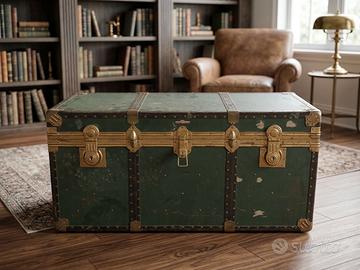 Baule vintage da viaggio con vassoio arredo